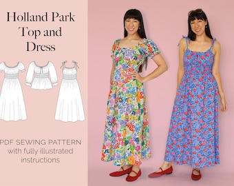 Cottagecore Dress and Top PDF sewing pattern | Romantic, boho, elasticated | 7 sleeve options | UK 6–20 and 16–28 | full instructions