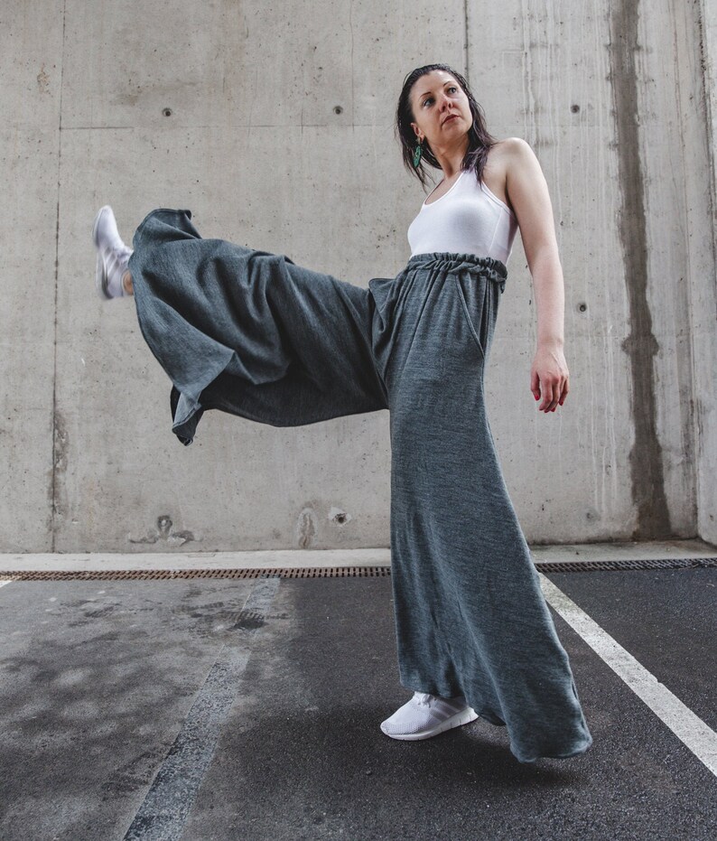 gray maxi pantshigh waist pantsplus size trouserswool loose pantswide leg pantswomen japanese pantslong loose pantswinter wool pants