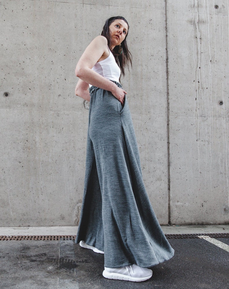 gray maxi pantshigh waist pantsplus size trouserswool loose pantswide leg pantswomen japanese pantslong loose pantswinter wool pants