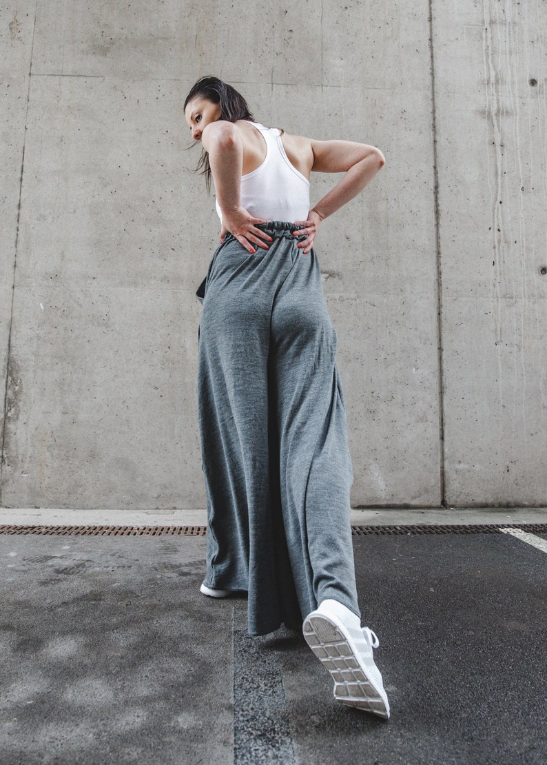 gray maxi pantshigh waist pantsplus size trouserswool loose pantswide leg pantswomen japanese pantslong loose pantswinter wool pants