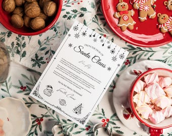 Letter from Santa Printable | Black & White Christmas Message (PDF, JPG, Canva), A4 and US Letter
