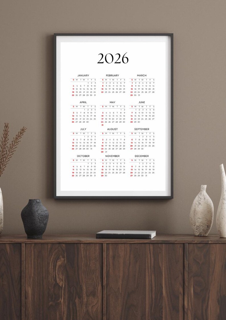 2026 Year at a Glance Printable Calendar (digital Download), A4, A3, US ...