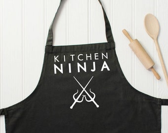 Tablier ninja de cuisine - tablier pour lui - cadeau pour gastronome - tablier de barbecue pour lui - cadeau pour chef cuisinier - tablier nin de cuisine en noir ou gris