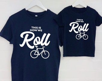 Cycling Parent And Child T Shirts. Father and Son T Shirt set. Bike Lover.