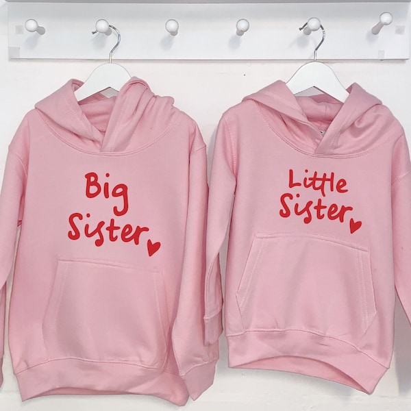 Big Sister Little Sister Pink And Red Hoodies