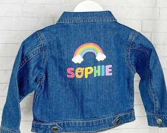 Rainbow Personalised Denim Jacket For Girls