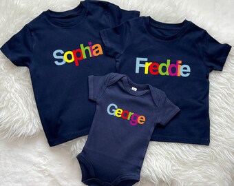 Personalised Multicoloured Set Of Three Kids T Shirts