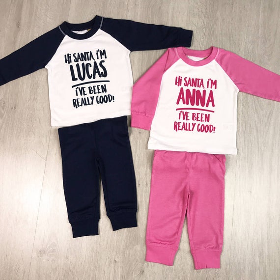 Personalised Names Christmas Green Checked Pyjamas Boys Girls Baby