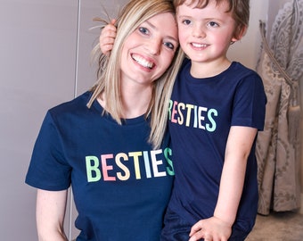 Mother And Child Multicoloured Besties Navy T Shirt Set.