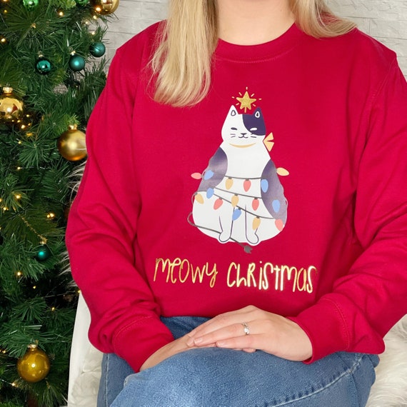 LovetreeDesign Meowy Christmas Cat Jumper for Ladies.