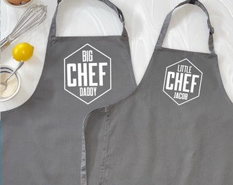 Big Chef Little Chef Personalised Hexagon Aprons.