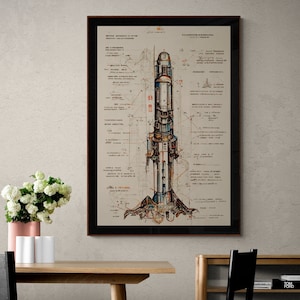 Rocket Schematics and Notes Poster AI Designed - Rocket Art, AI Art, Wall Decor, Artificial Intelligence Art Poster, Rocket Blueprint