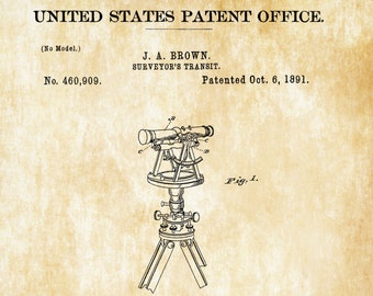 Surveyor Transit Etsy - surveyor s transit patent 1891 patent print office decor living room decor land surveyor industrial art vintage instruments