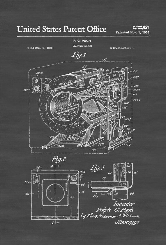 Clothes Dryer Patent Laundry Room Decor Vintage Image 0