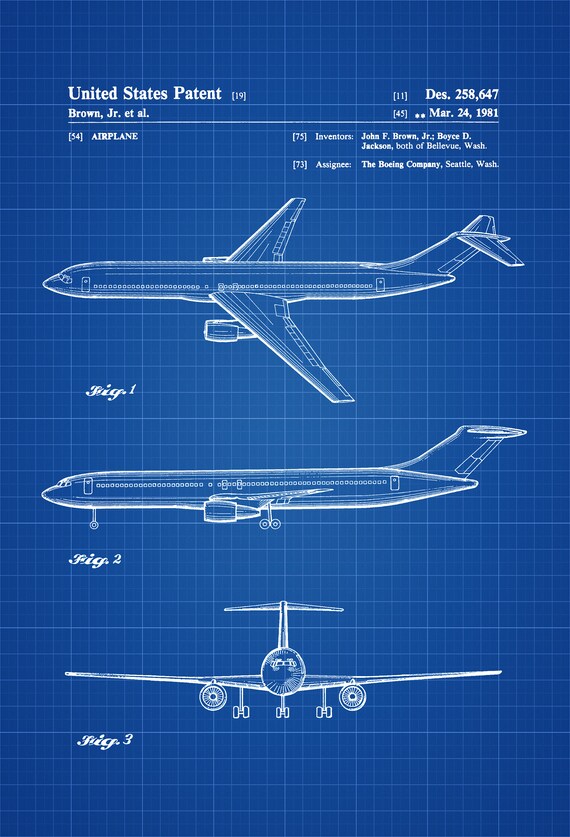 Boeing Airplane Patent Airplane Blueprint Pilot Gift Etsy