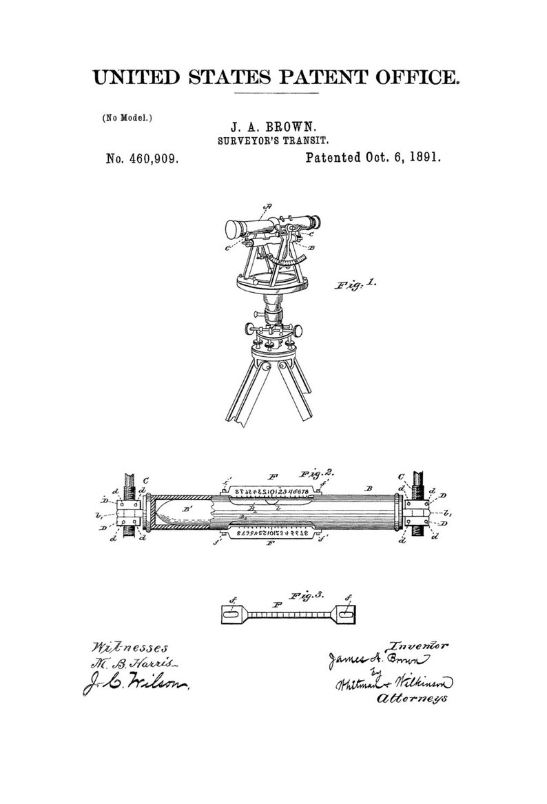 Surveyor S Transit Patent 1891 Patent Print Office Etsy - 50