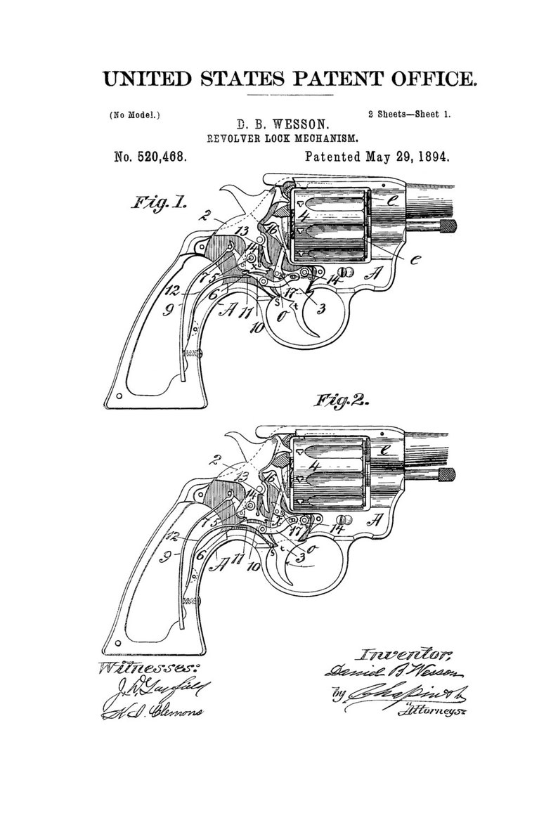 Smith and Wesson Revolver Patent 1894 Patent Print Gun Art | Etsy