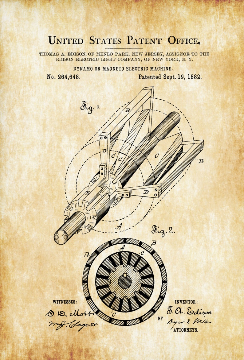 Edison Dynamo Electric Generator Patent Patent Prints Etsy