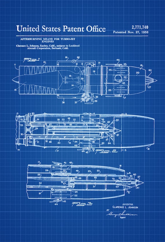 Turbo Jet Engine Afterburner Patent Airplane Blueprint Etsy