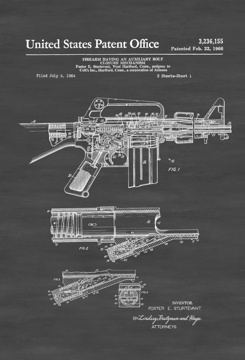 Colt Automatic Rifle Patent Patent Print Wall Decor Gun Etsy