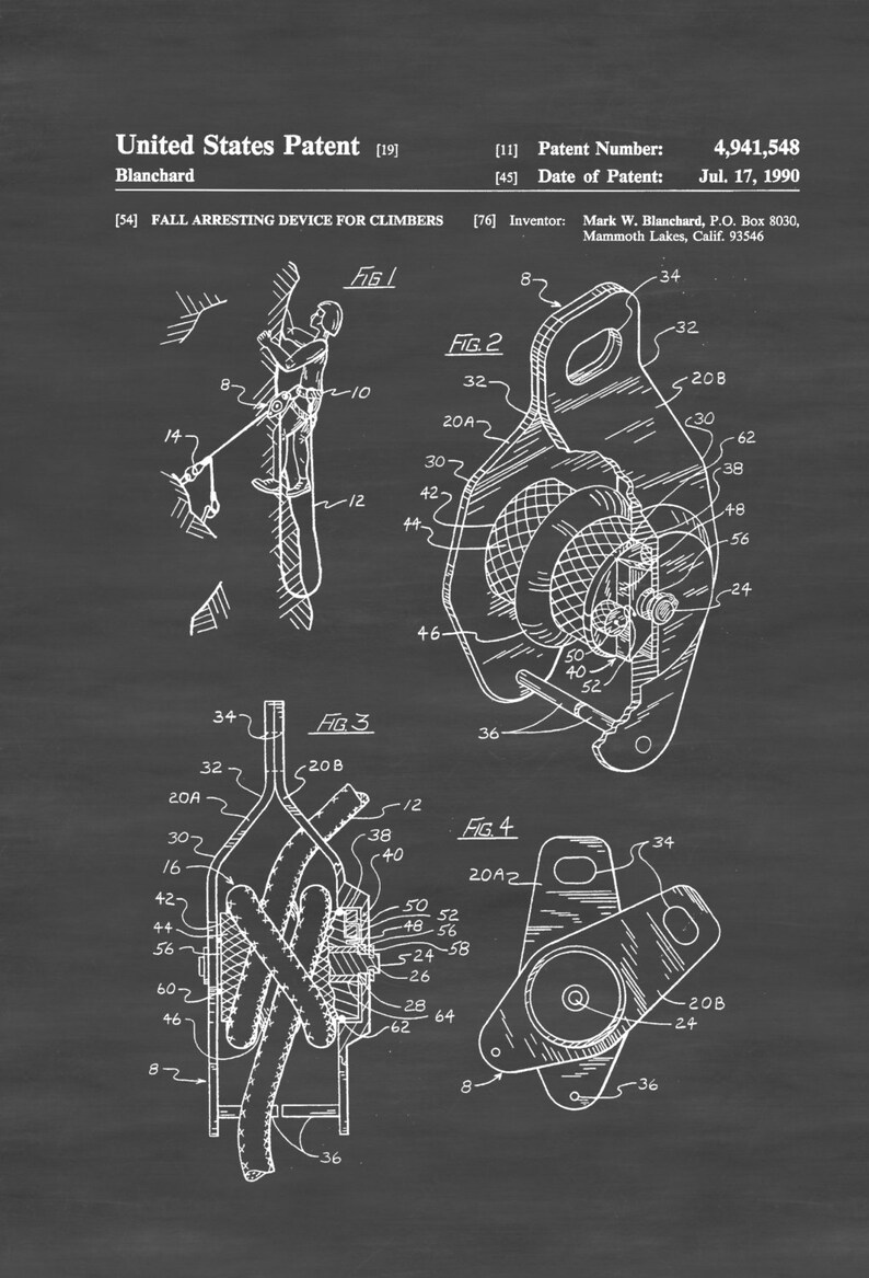 Rock Climbing Silent Partner Solo Belay Patent Print Wall Etsy