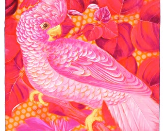 Vierkante Zijden Sjaal (90cm) - Kaketoe Roze Oranje Rood