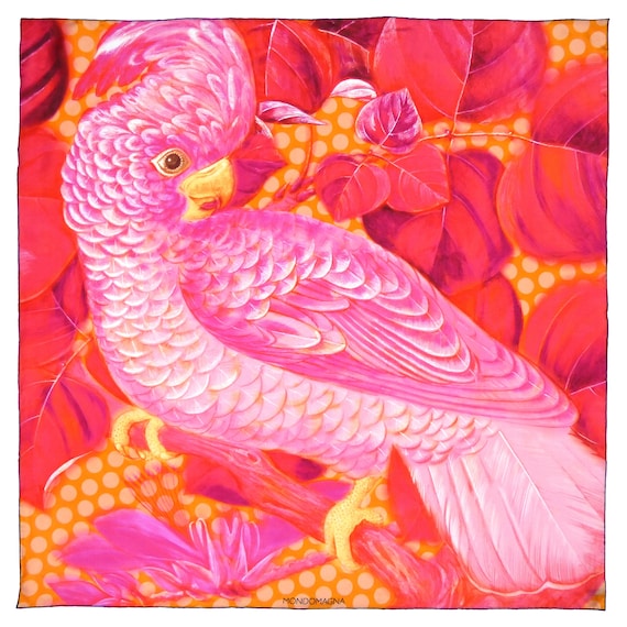 Square Silk Scarf (90cm) - Cockatoo Pink Orange Red