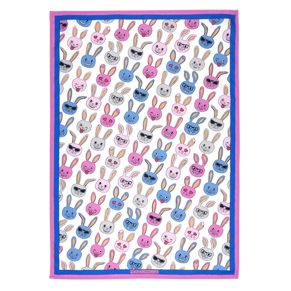 Cotton Tea Towel - Emoji Bunny