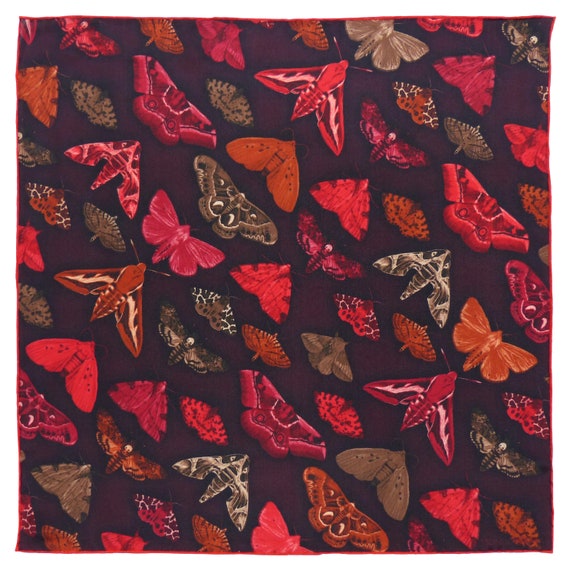 Silk Pocket Square - Moth Red Purple Brown