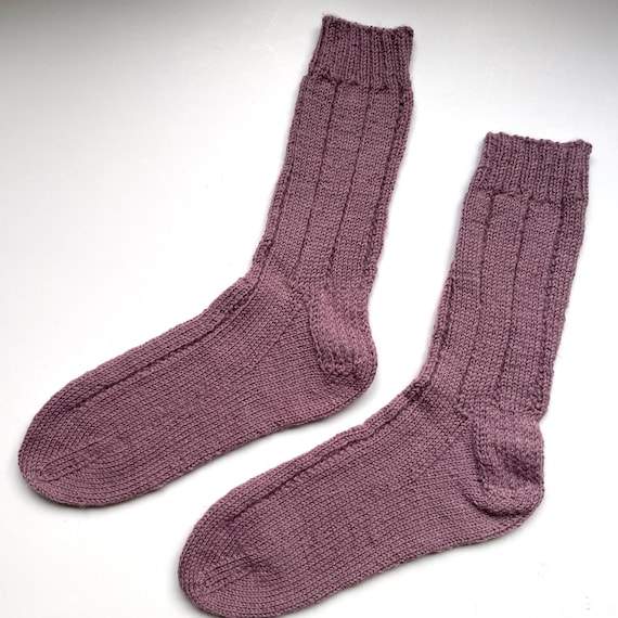 Hand Knitted Ladies Socks Mauve