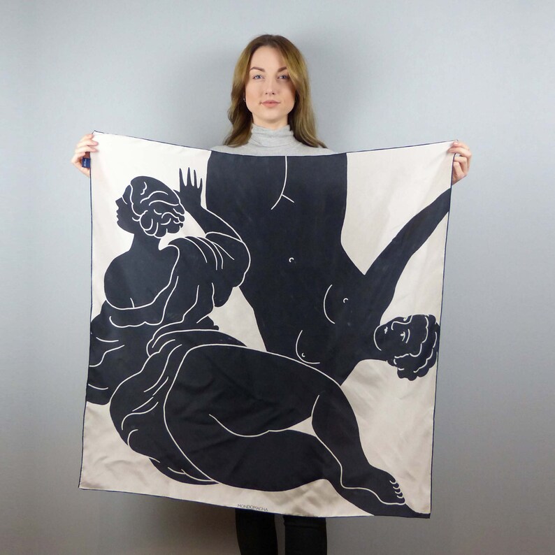 Square Silk Scarf 90cm Ladies Black & White image 9