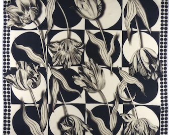 Square Silk Scarf (90cm) - Tulip Black/White