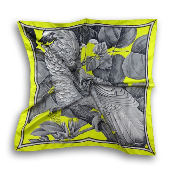 Square Silk Scarf (90cm) - Cockatoo Citrine & Grey - Etsy