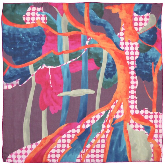 Silk Chiffon Scarf (65cm) - Forest Orange/Purple/Blue