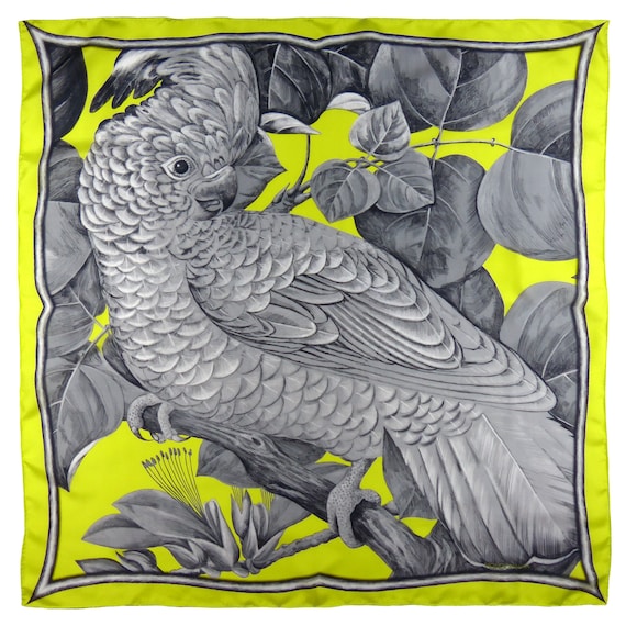 Square Silk Scarf (90cm) - Cockatoo Citrine & Grey
