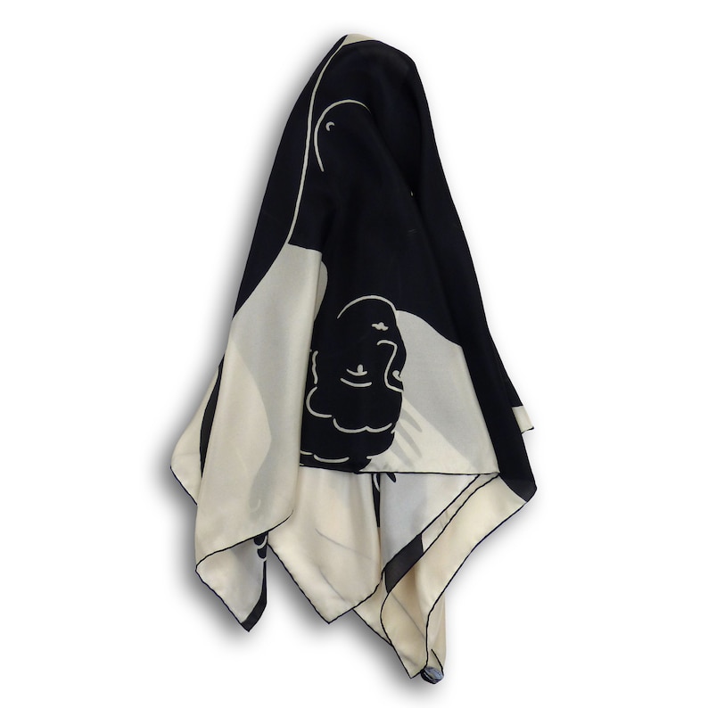 Square Silk Scarf 90cm Ladies Black & White image 3