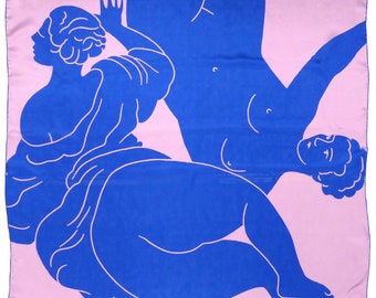 Vierkante zijden sjaal - dames roze en blauw