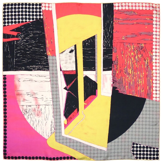 Square Silk Scarf (90cm) - Dungeness Red/Yellow/Black