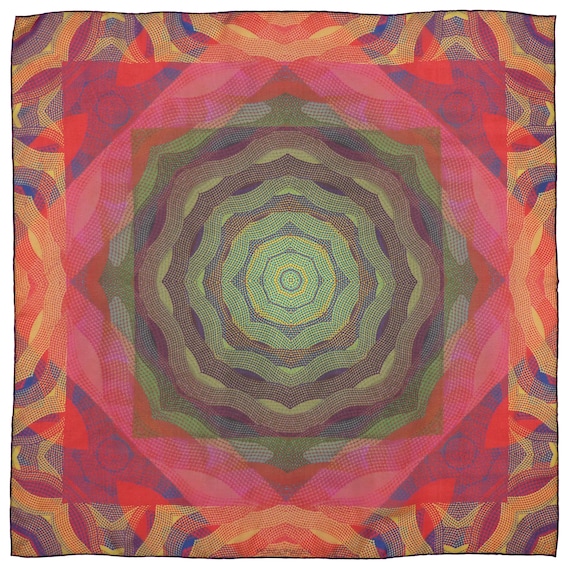 Silk Chiffon Scarf (65cm) - Hazelbury Red/Gold/Green