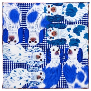 Silk Pocket Square - Cani Blu/Bianco