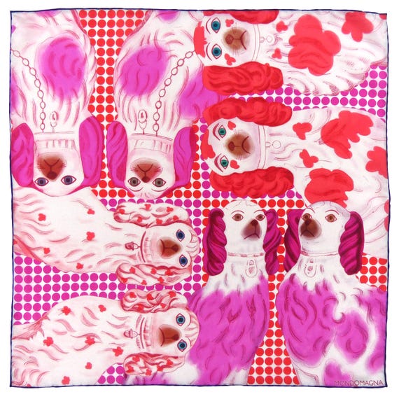 Silk Pocket Square - Dogs Pink/Red