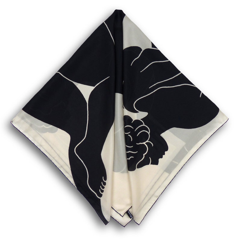 Square Silk Scarf 90cm Ladies Black & White image 4