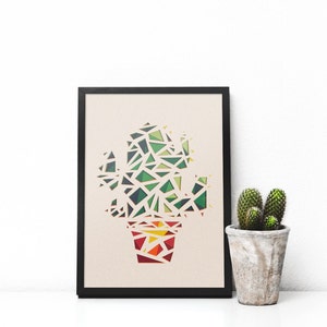 Arte del taglio della carta di cactus, arte della parete di cactus, arte tropicale, arte dei cactus, cactus, carta di cactus, geometrico, triangolo, taglio di carta 3D, arte della carta