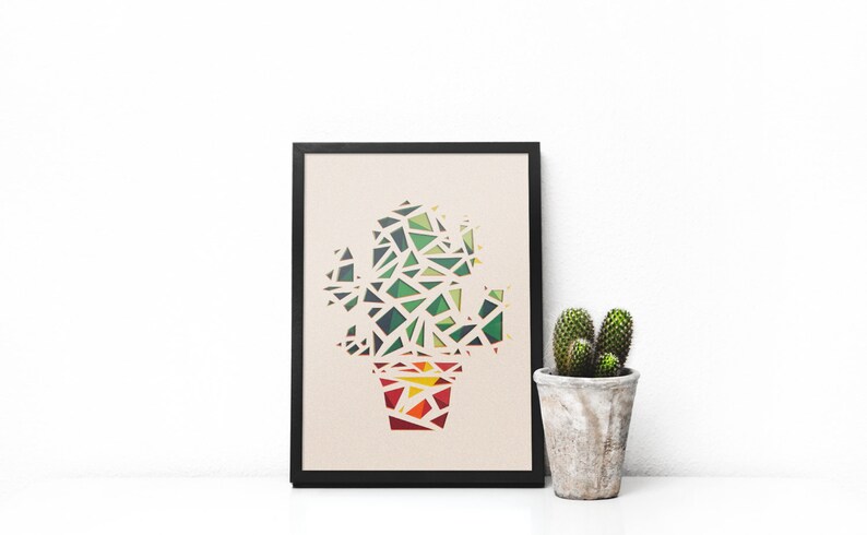Art découpé en papier de cactus, art mural de cactus, art tropical, art de cactus, cactus, papier de cactus, géométrique, triangle, papier découpé 3D, art du papier image 1