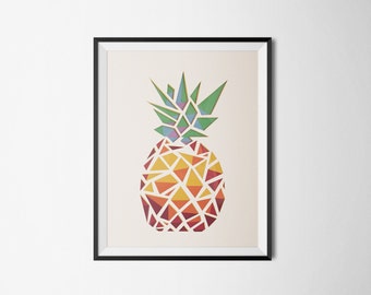 Pineapple paper cut art, pineapple wall art, tropical art, pineapple art, pineapple, pineapple paper, geometric, triangle