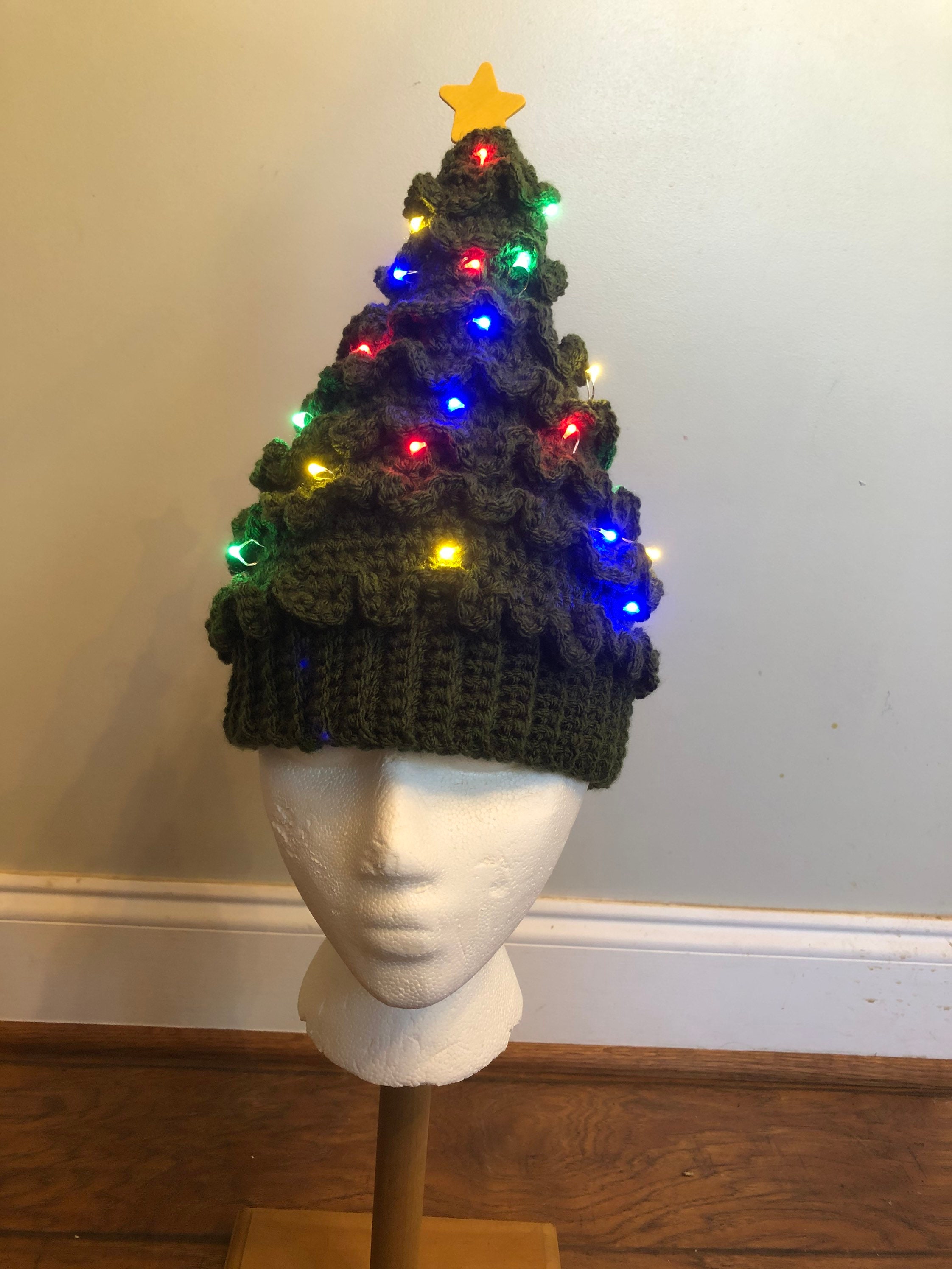 Crochet Lighted Christmas Tree Hat 