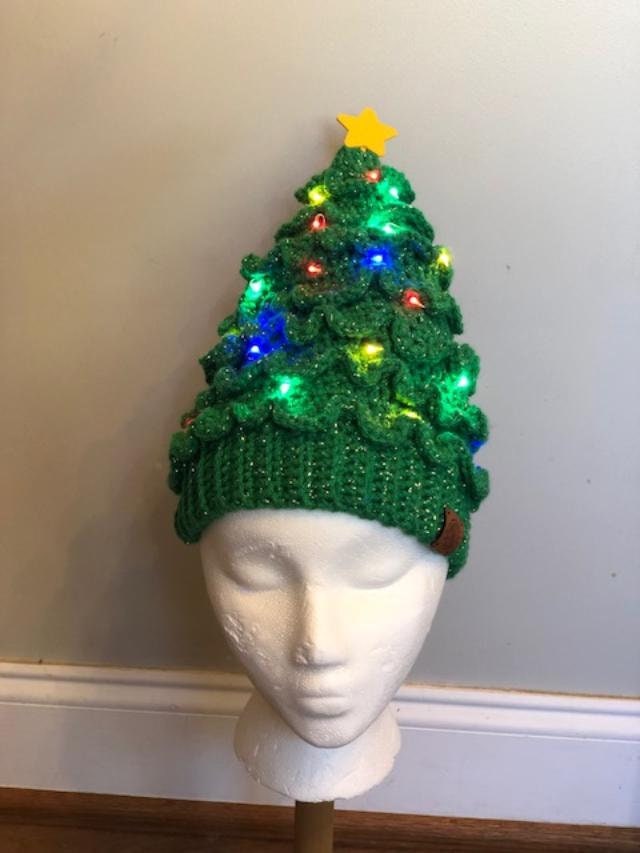 Crochet Lighted Christmas Tree Hat - Etsy