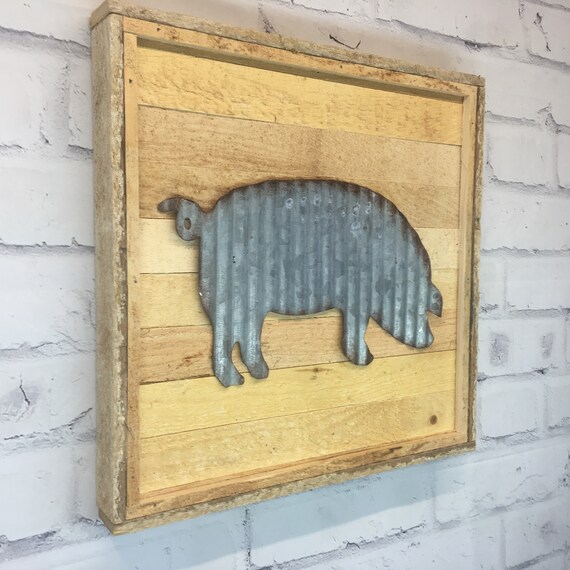 Rustic Metal Pig Wood Wall Decor - Corrugated Metal Wall Decor Rustic Metal Pig Wood Wall Decor - Corrugated Metal Wall Decor