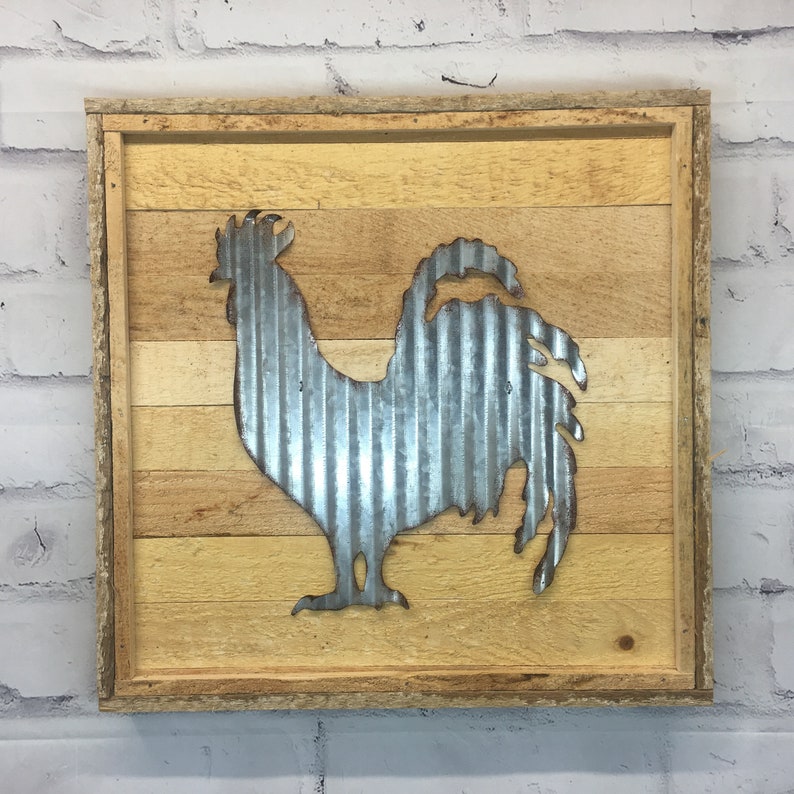 Rustic Metal Rooster Wood Wall Decor Etsy
