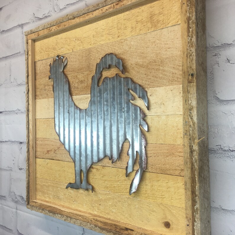 Rustic Metal Rooster Wood Wall Decor Etsy